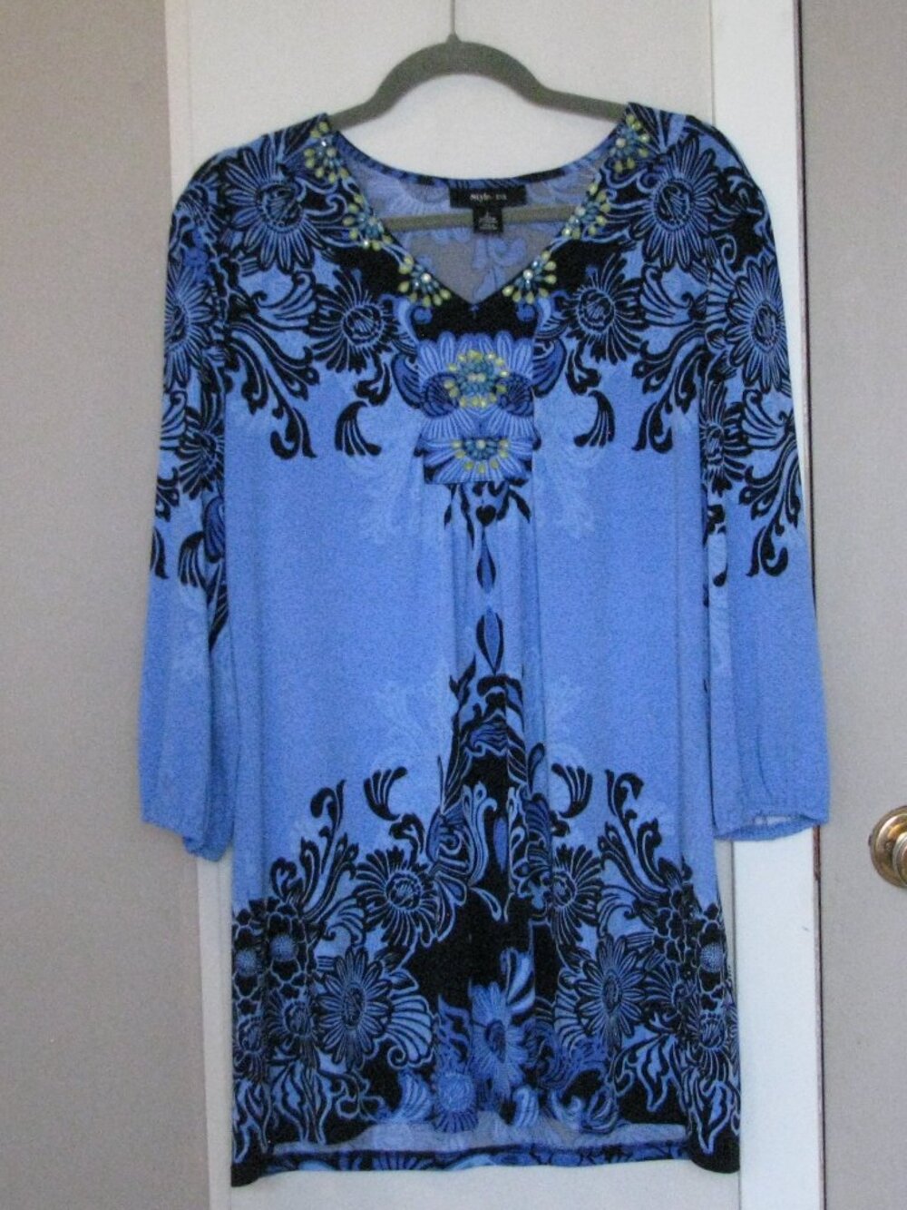 Style & Co Periwinkle and Black Beaded Tunic